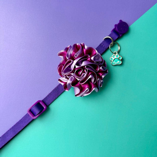 Collar para gatos con flor bicolor morado y lila