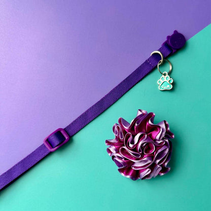 Collar para gatos con flor bicolor morado y lila