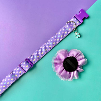 Collar para perros Corazones con flor tul lila