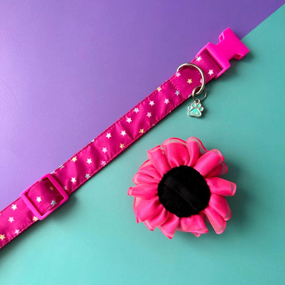 Collar para perros Estrellas con flor tul fucsia neón