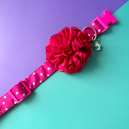 Collar para perros Estrellas con flor tul fucsia