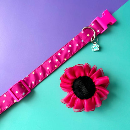 Collar para perros Estrellas con flor tul fucsia