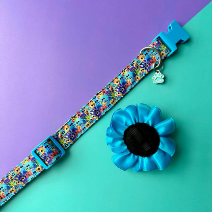 Collar para perros Monstruos con flor tul turquesa