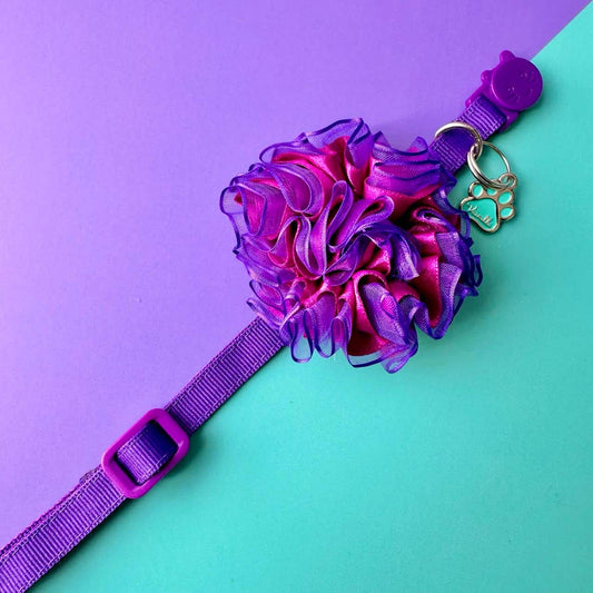 Collar para gatos Morado con flor tul morada