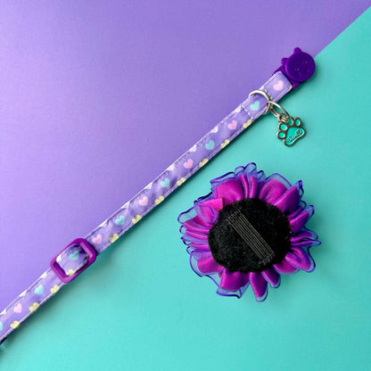 Collar para gatos Corazones con flor tul morada