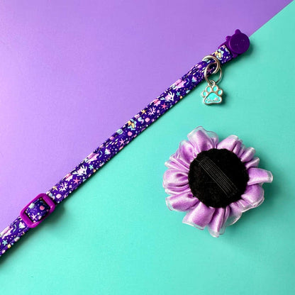 Collar para gatos Océano con flor tul lila