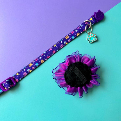 Collar para gatos Candy con flor tul morada