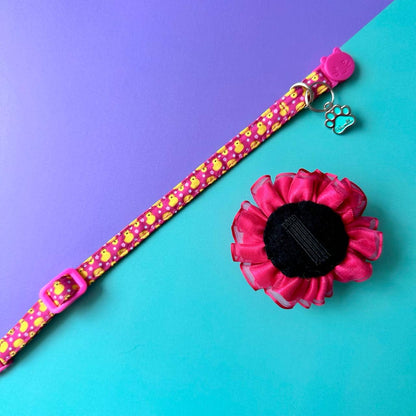 Collar para gatos Patos con flor tul fucsia