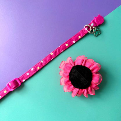 Collar para gatos Estrellas con flor tul fucsia neón