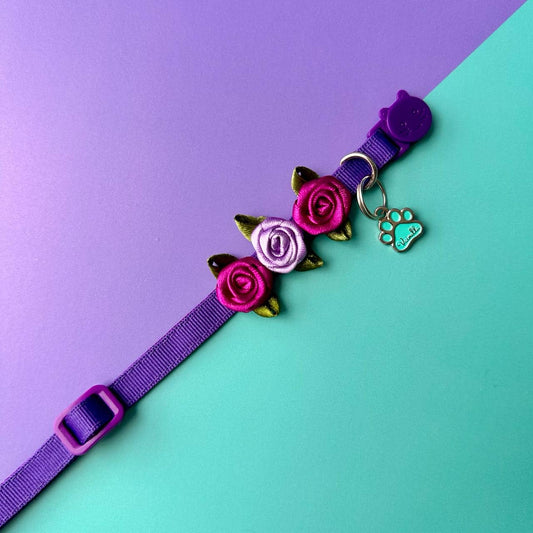 Collar para gatos con rosas Morado