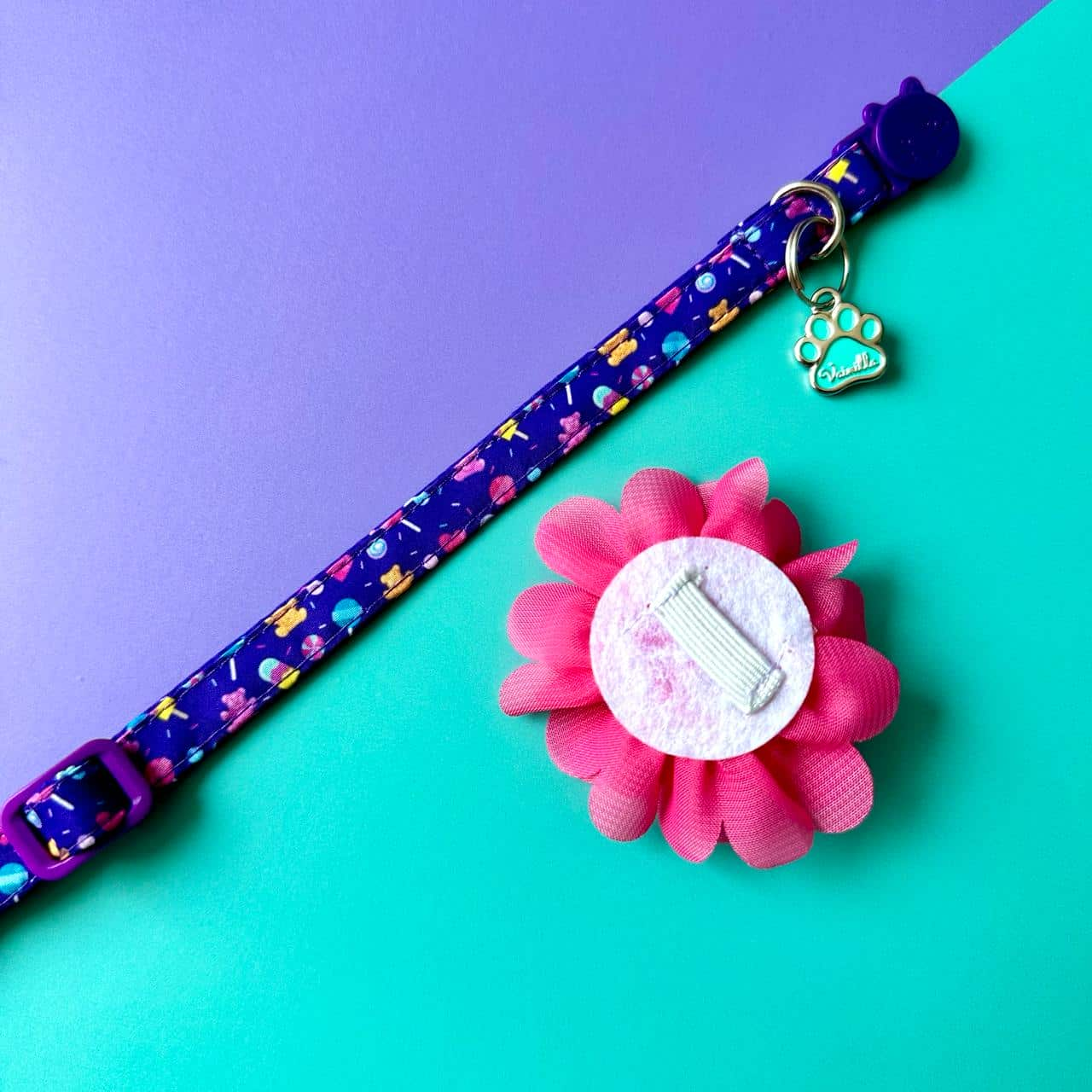 Collar para gatos con flor seda fucsia - Candy