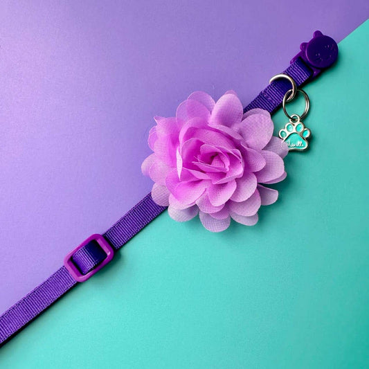 Collar para gatos con flor seda lila - Morado