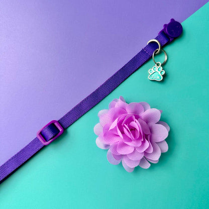 Collar para gatos con flor seda lila - Morado