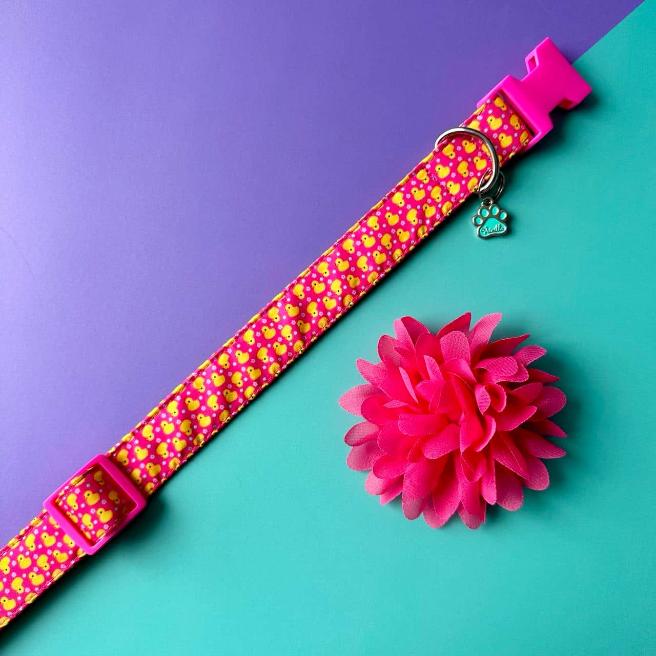 Collar para perros con flor seda fucsia - Patos