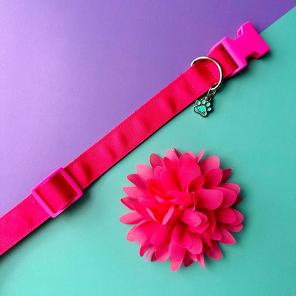 Collar para perros con flor seda fucsia