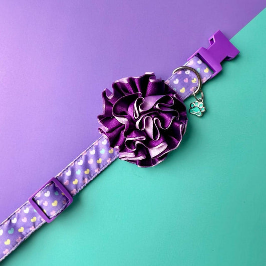 Collar para perros con flor bicolor morado y lila - Corazones