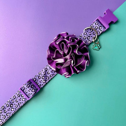 Collar para perros con flor bicolor morado y lila - Animal print