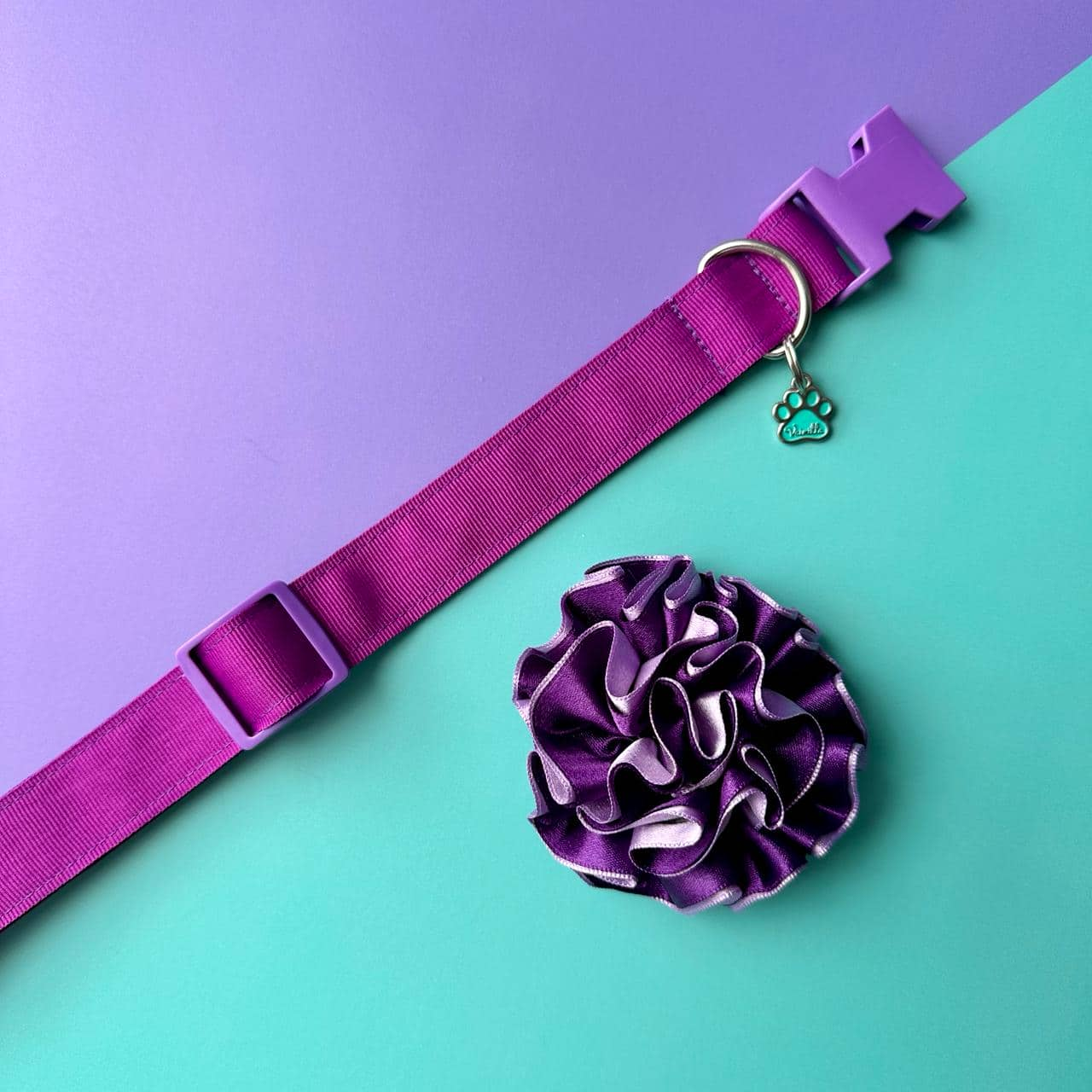 Collar para perros con flor bicolor morado y lila - Morado