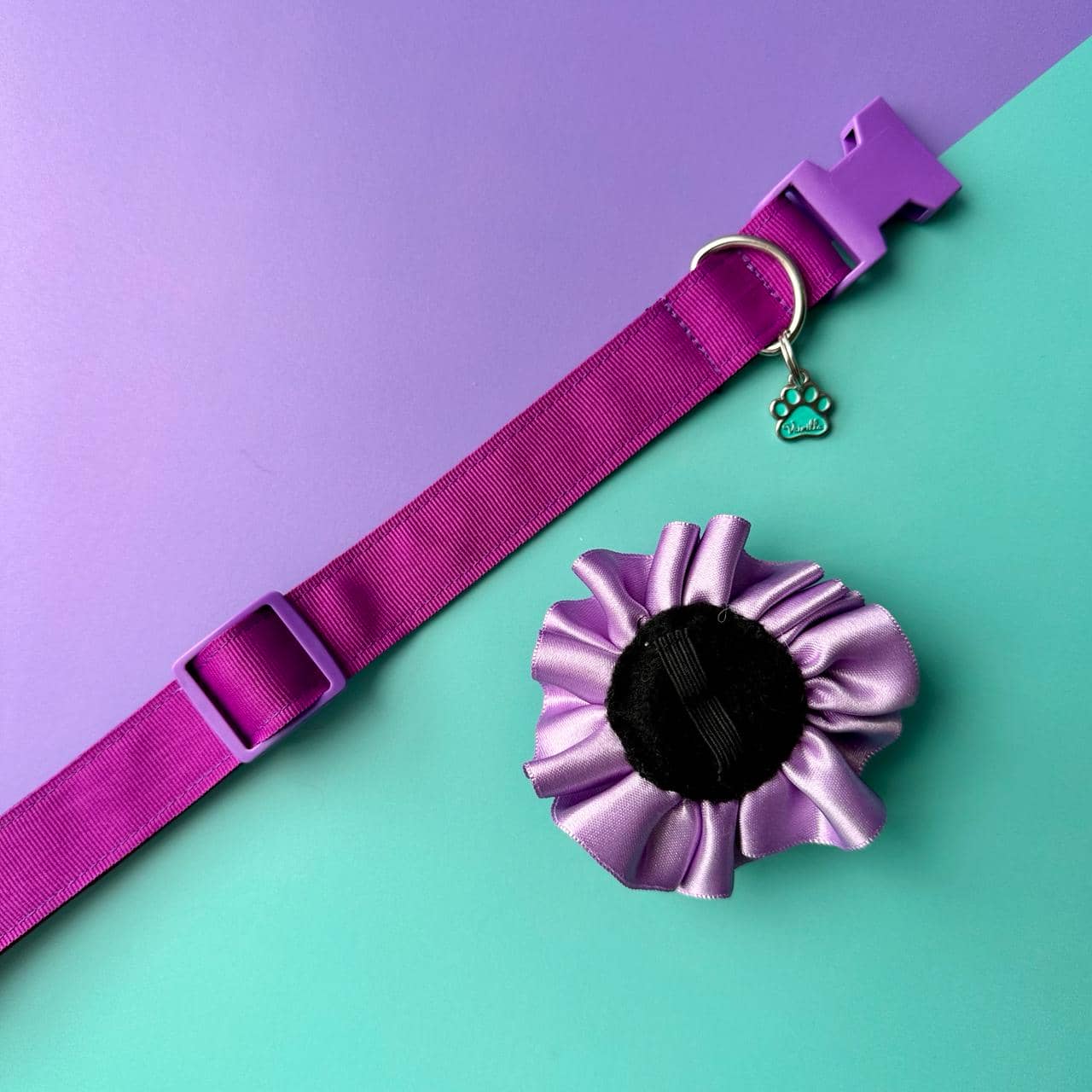 Collar para perros con flor bicolor morado y lila - Morado