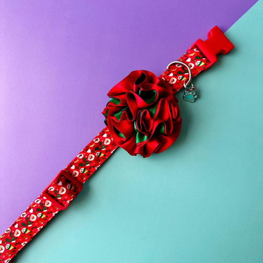 Collar para perros con flor bicolor Navidad - Papá Noél