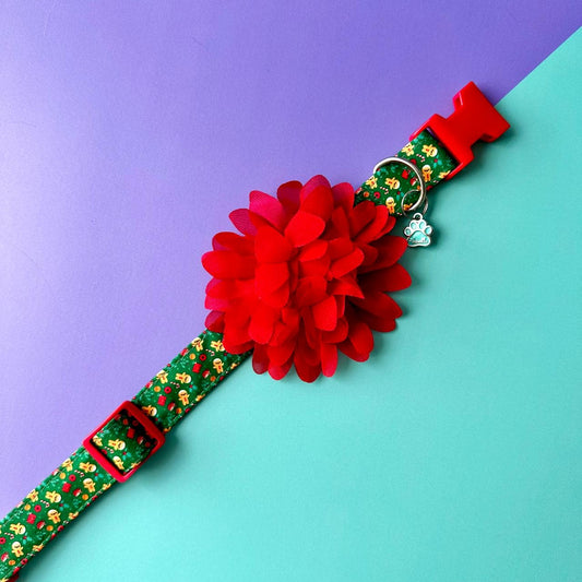 Collar para perros con flor seda de Navidad - Galletas